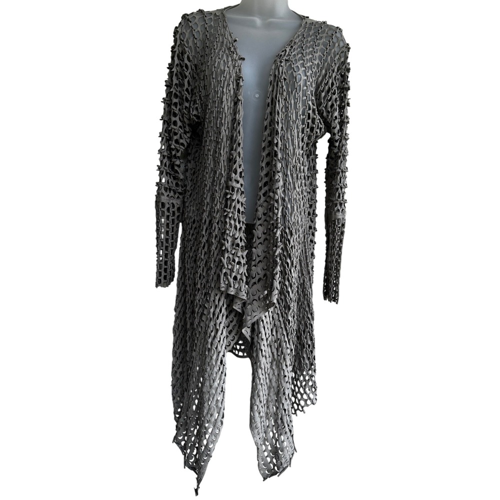 Linea Domani Laser Cut Fishnet Open Front Cardigan Longline Large‎ Goth Boho